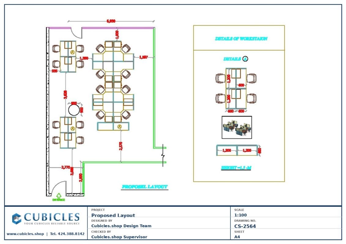 Professional office cubicle layout floor plan CS-2564 — Departmental Office Layout by Cubicles.shop