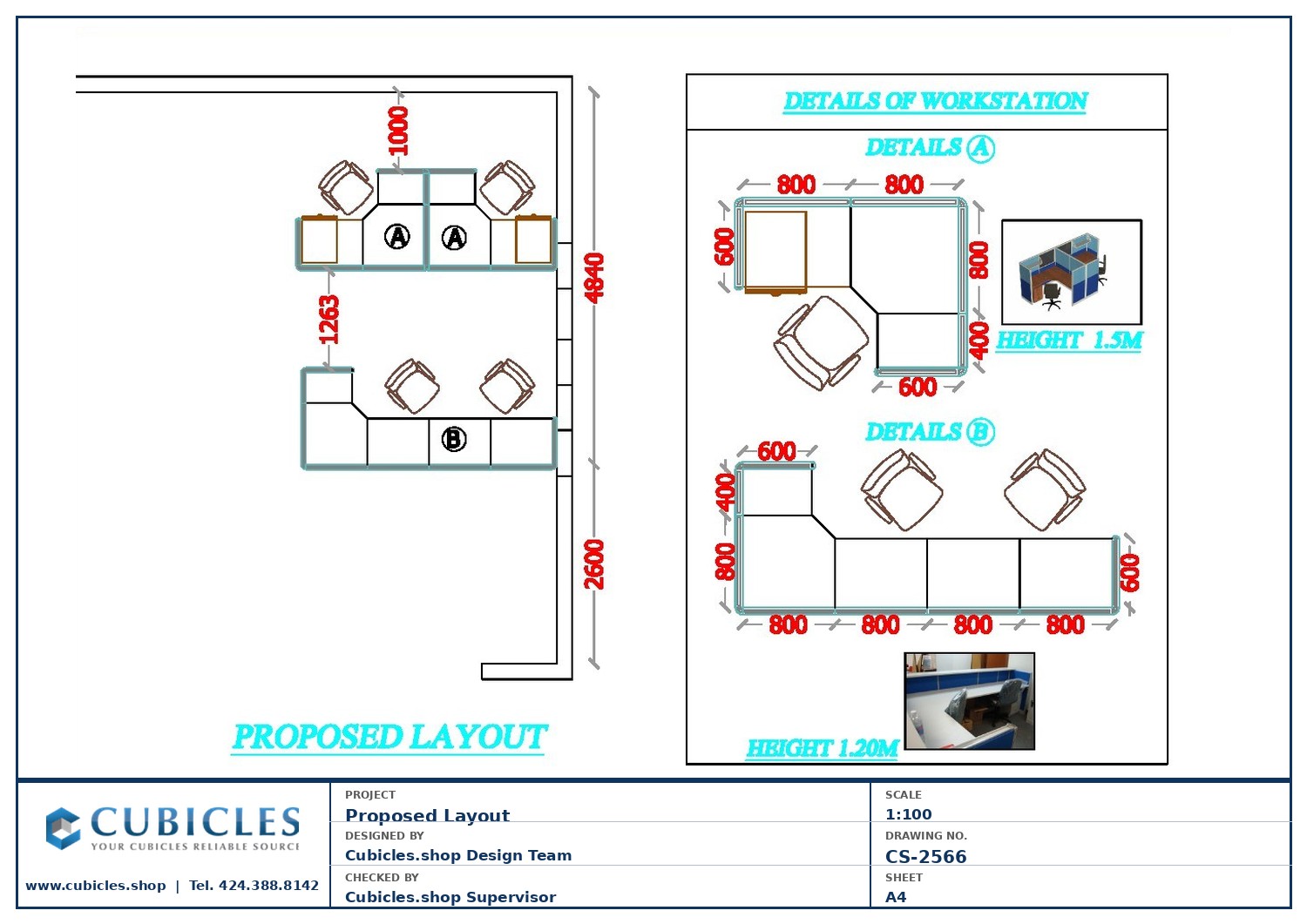 Cubicles-CS-2566 Professional office cubicle layout floor plan CS-2566 — Mixed Cubicle & Cluster Layout by Cubicles.shop