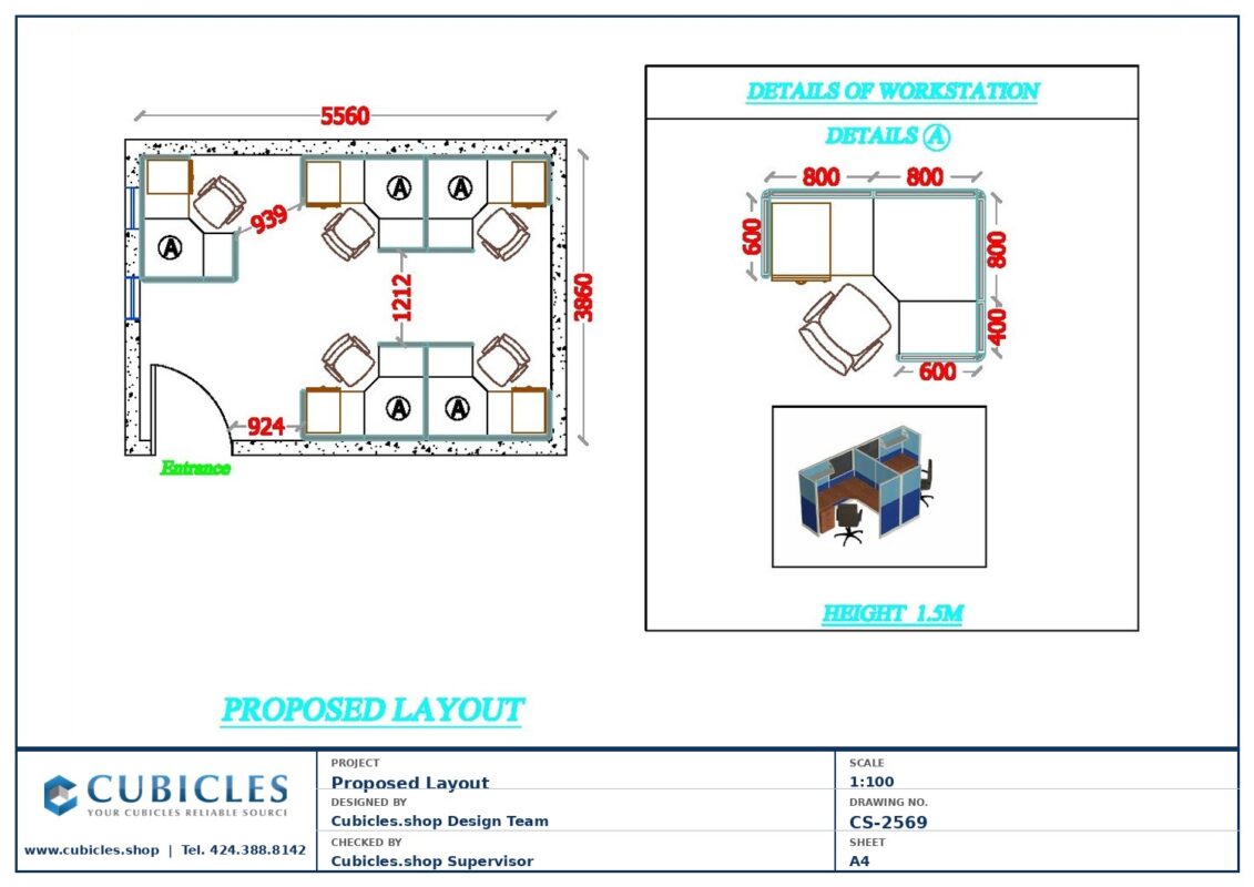Professional office cubicle layout floor plan CS-2569 — Open-Plan Team Floor by Cubicles.shop