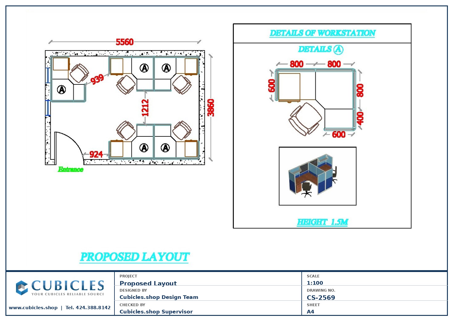 Cubicles-CS-2569 Professional office cubicle layout floor plan CS-2569 — Open-Plan Team Floor by Cubicles.shop