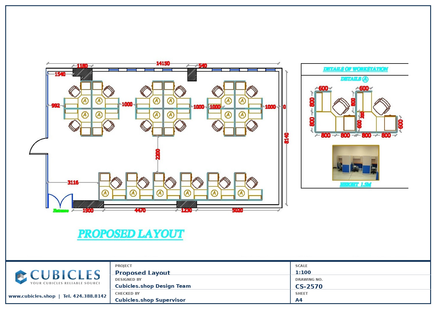 Cubicles-CS-2570 Professional office cubicle layout floor plan CS-2570 — Reception & Workstation Plan by Cubicles.shop