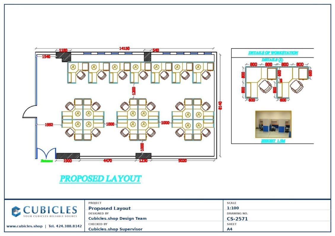 Professional office cubicle layout floor plan CS-2571 — Office Cubicles Call Center by Cubicles.shop