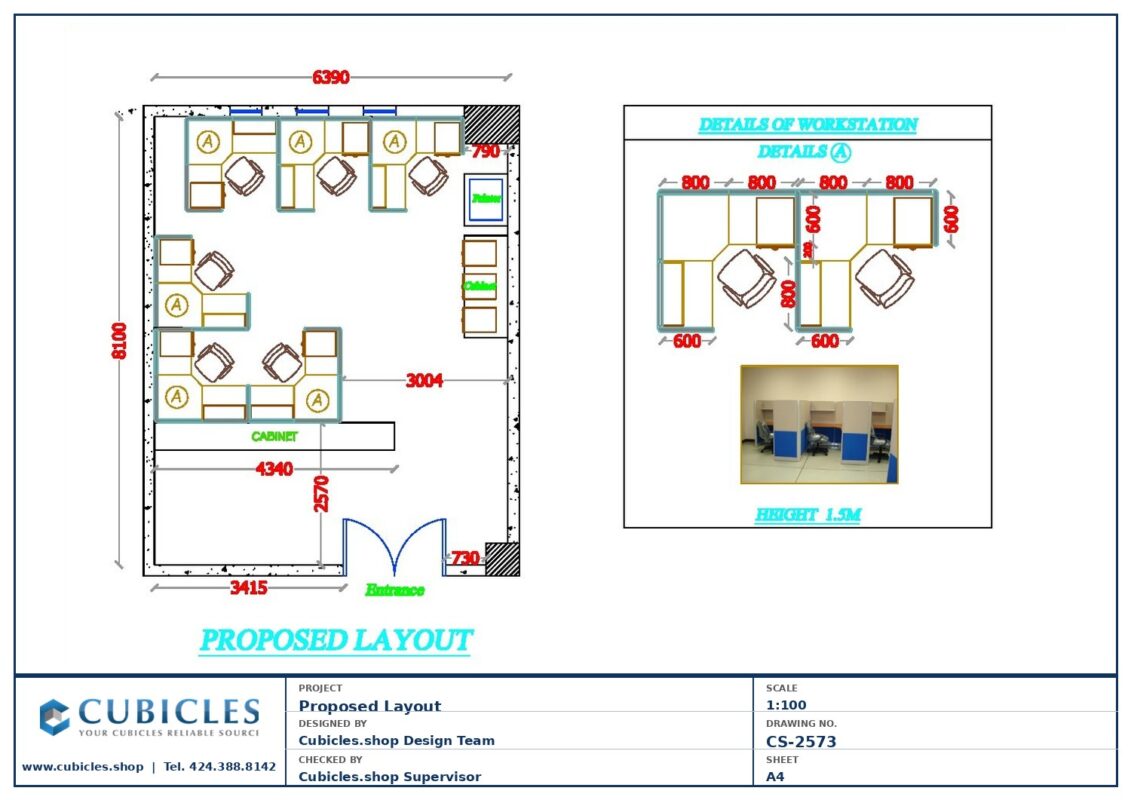 Professional office cubicle layout floor plan CS-2573 — Multi-Office Floor Plan with Kitchen & WC by Cubicles.shop