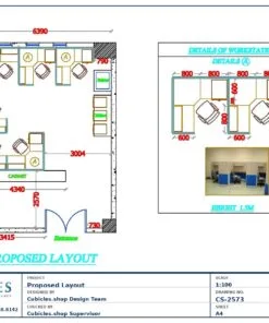 Professional office cubicle layout floor plan CS-2573 — Multi-Office Floor Plan with Kitchen & WC by Cubicles.shop