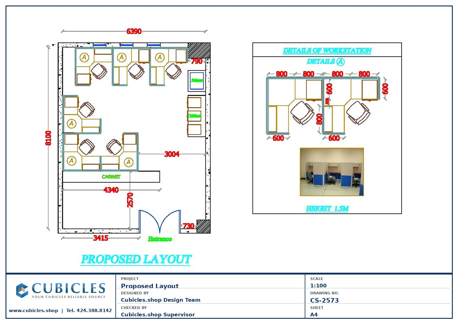 Cubicles-CS-2573 Professional office cubicle layout floor plan CS-2573 — Multi-Office Floor Plan with Kitchen & WC by Cubicles.shop