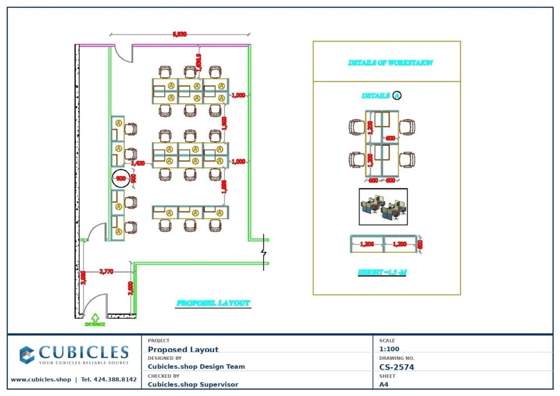 Professional office cubicle layout floor plan CS-2574 — Call Center For Marketing Team by Cubicles.shop