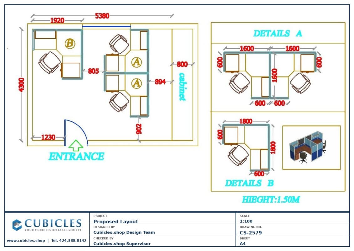 Professional office cubicle layout floor plan CS-2579 — Office Furniture Cubicles Call Centers by Cubicles.shop