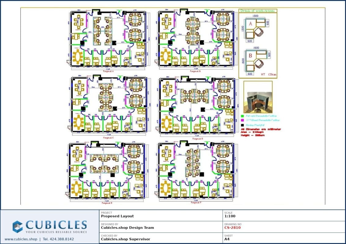 Professional office cubicle layout floor plan CS-2810 — Call Center Cubicles For Sales Team by Cubicles.shop
