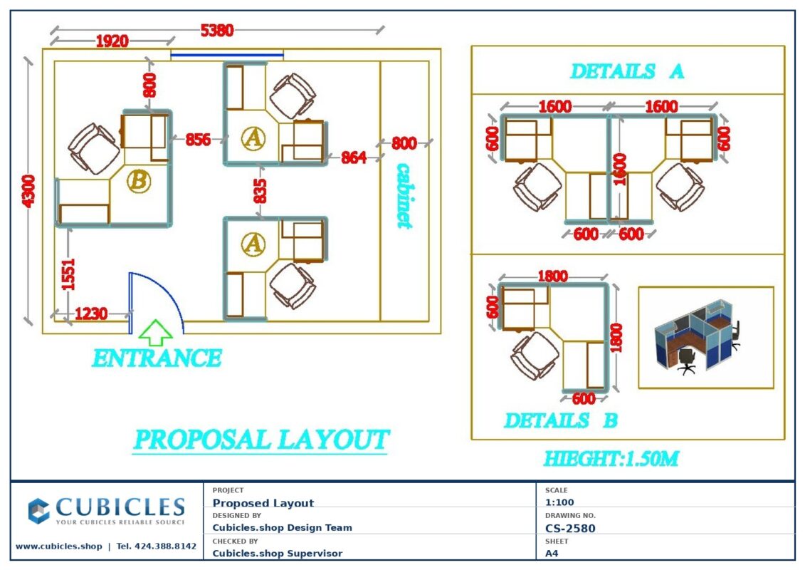 Professional office cubicle layout floor plan CS-2580 — Call Center Office Cubicles by Cubicles.shop