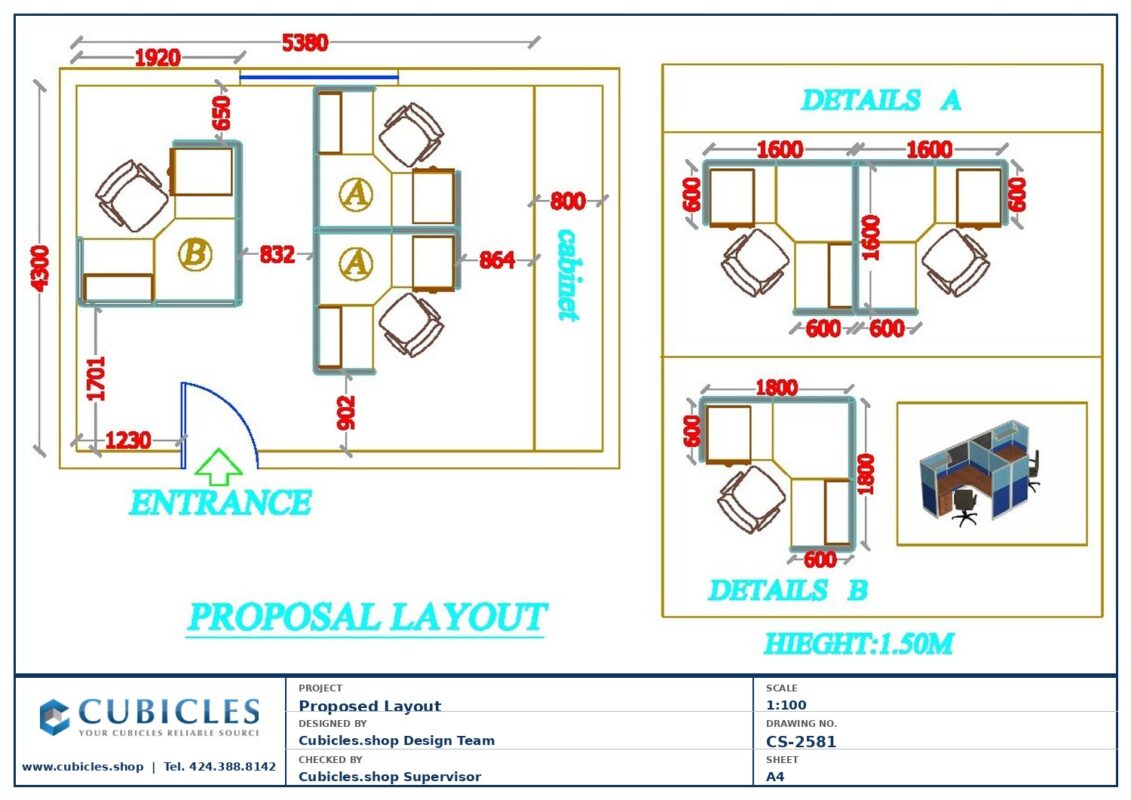 Professional office cubicle layout floor plan CS-2581 by Cubicles.shop