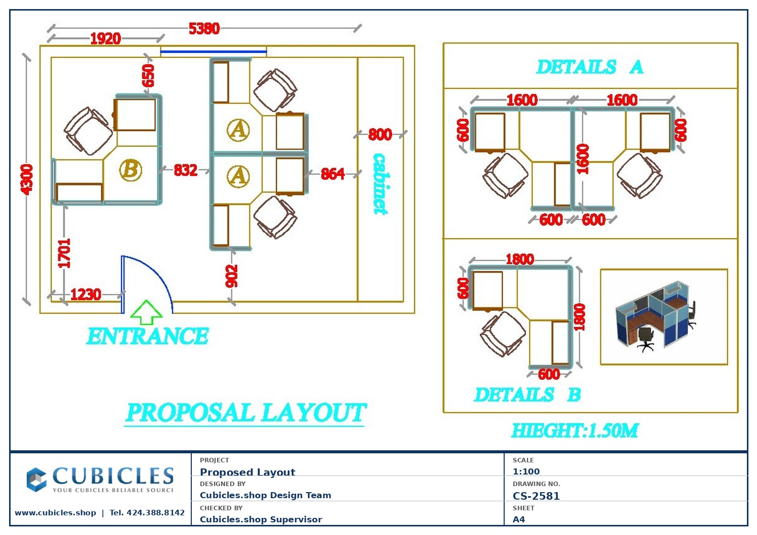 Cubicles-CS-2581 Professional office cubicle layout floor plan CS-2581 by Cubicles.shop