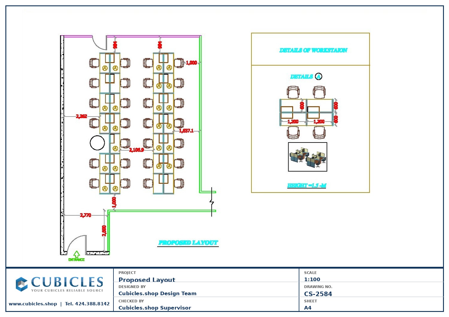 Cubicles-CS-2584 Professional office cubicle layout floor plan CS-2584 by Cubicles.shop
