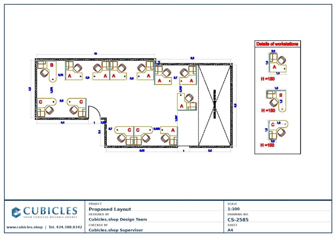 Professional office cubicle layout floor plan CS-2585 by Cubicles.shop
