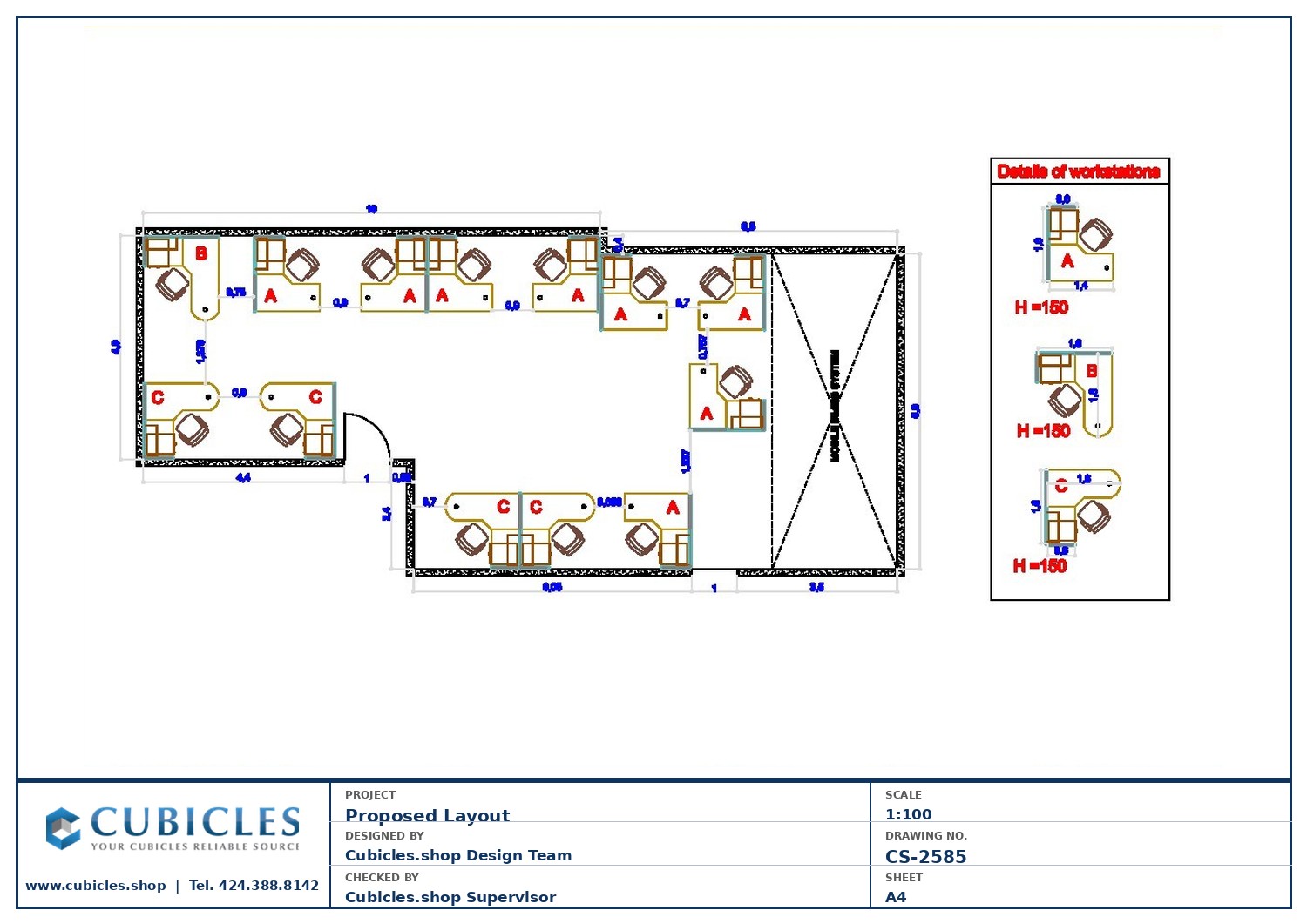 Cubicles-CS-2585 Professional office cubicle layout floor plan CS-2585 by Cubicles.shop