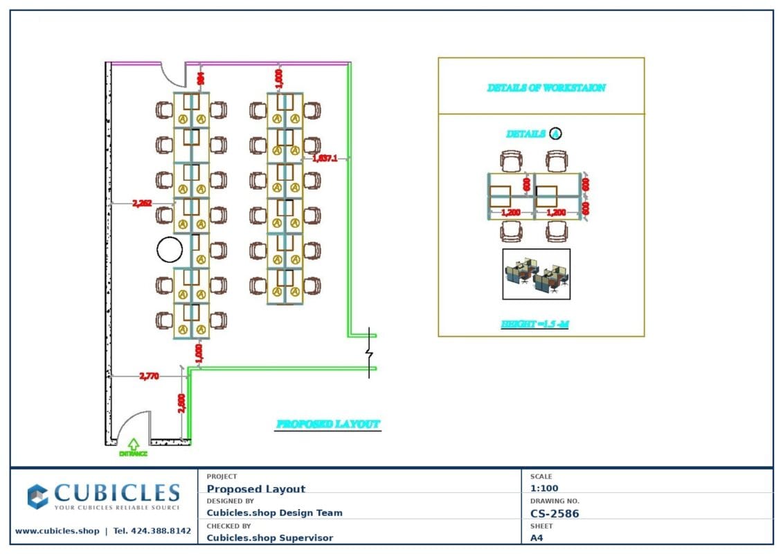 Professional office cubicle layout floor plan CS-2586 by Cubicles.shop