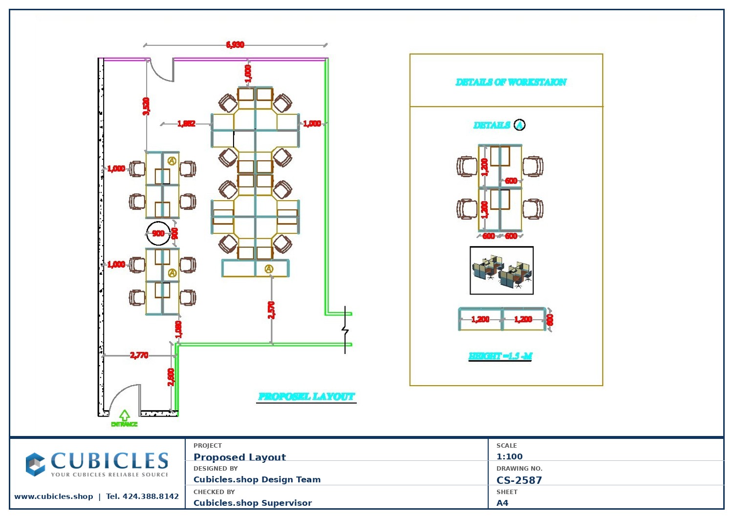 Cubicles-CS-2587 Professional office cubicle layout floor plan CS-2587 by Cubicles.shop