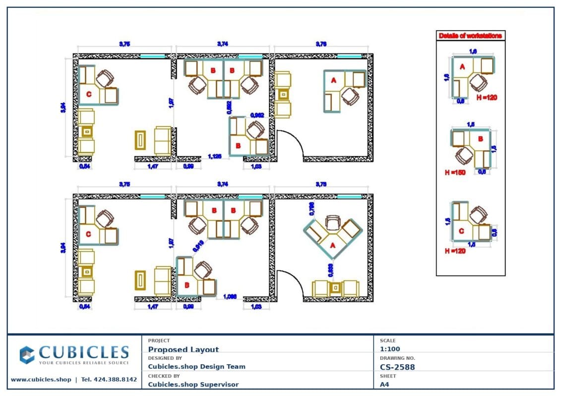 Professional office cubicle layout floor plan CS-2588 by Cubicles.shop