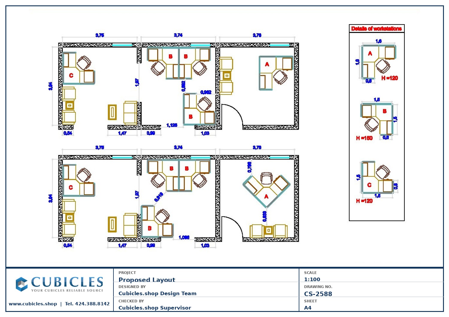Cubicles-CS-2588 Professional office cubicle layout floor plan CS-2588 by Cubicles.shop