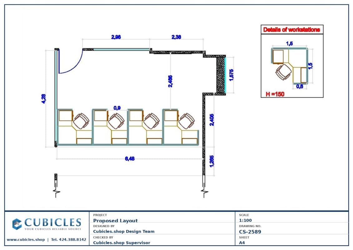 Professional office cubicle layout floor plan CS-2589 by Cubicles.shop