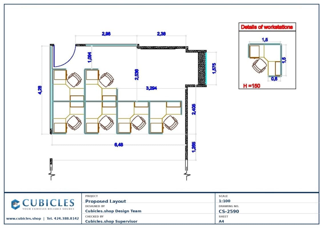 Professional office cubicle layout floor plan CS-2590 by Cubicles.shop