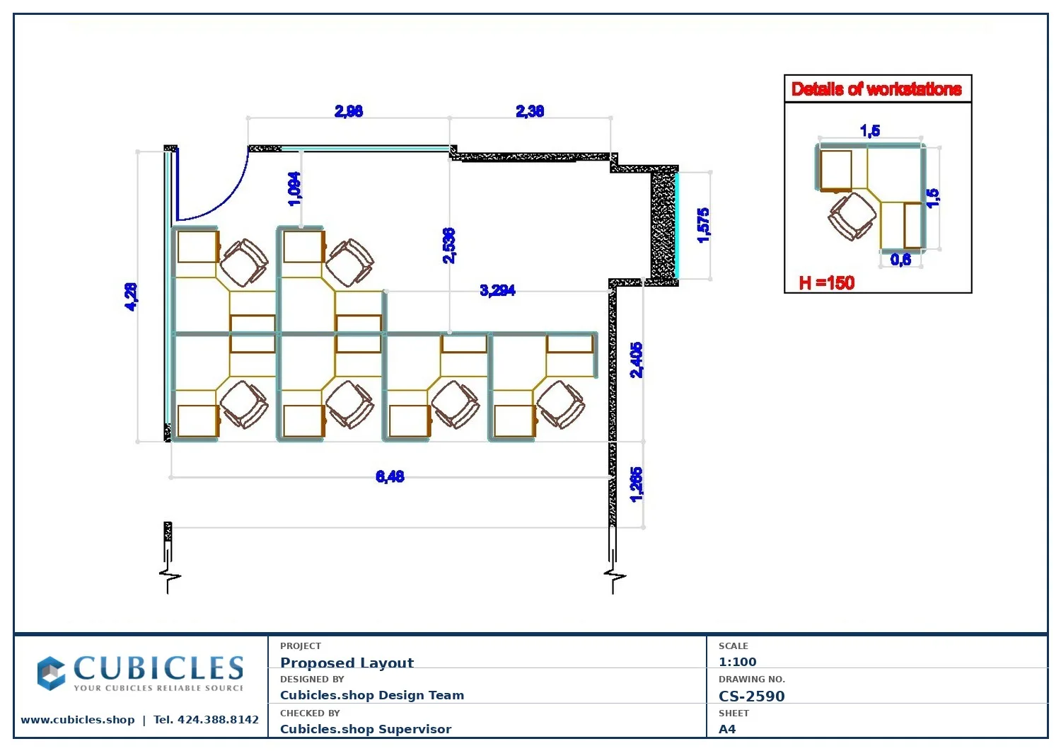 Professional office cubicle layout floor plan CS-2590 by Cubicles.shop