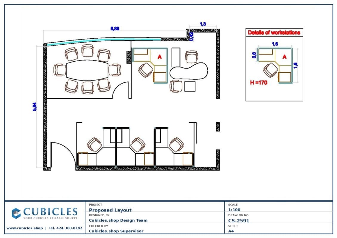 Professional office cubicle layout floor plan CS-2591 by Cubicles.shop