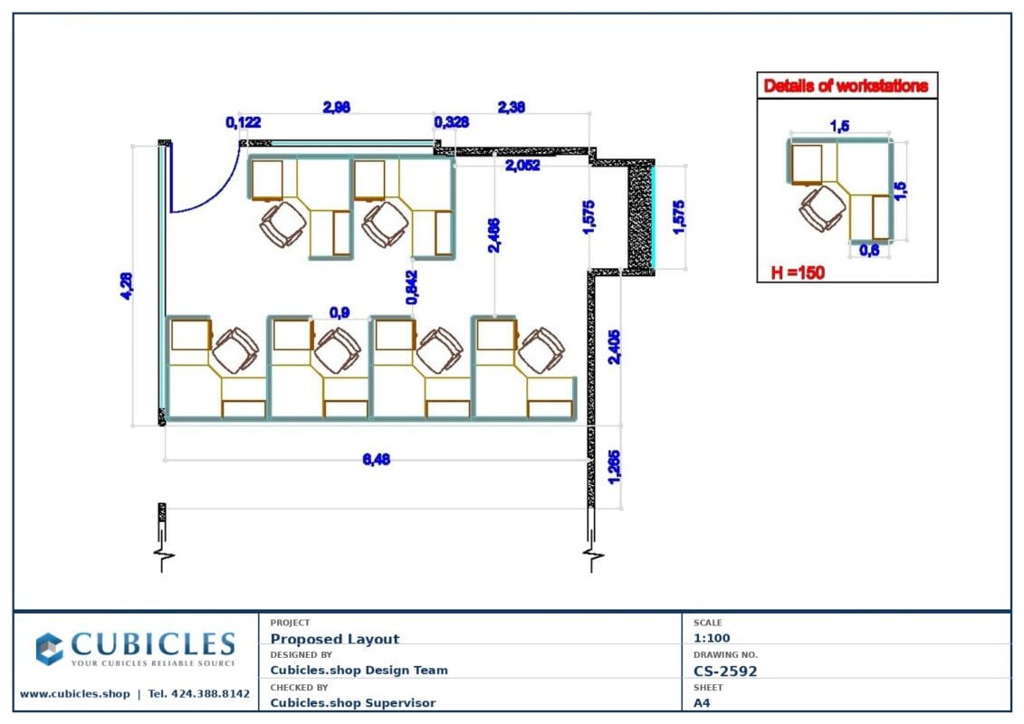 Professional office cubicle layout floor plan CS-2592 by Cubicles.shop