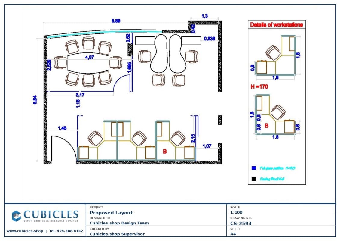 Professional office cubicle layout floor plan CS-2593 by Cubicles.shop