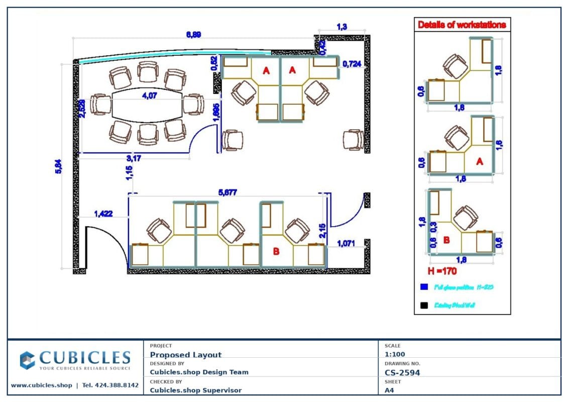Professional office cubicle layout floor plan CS-2594 by Cubicles.shop