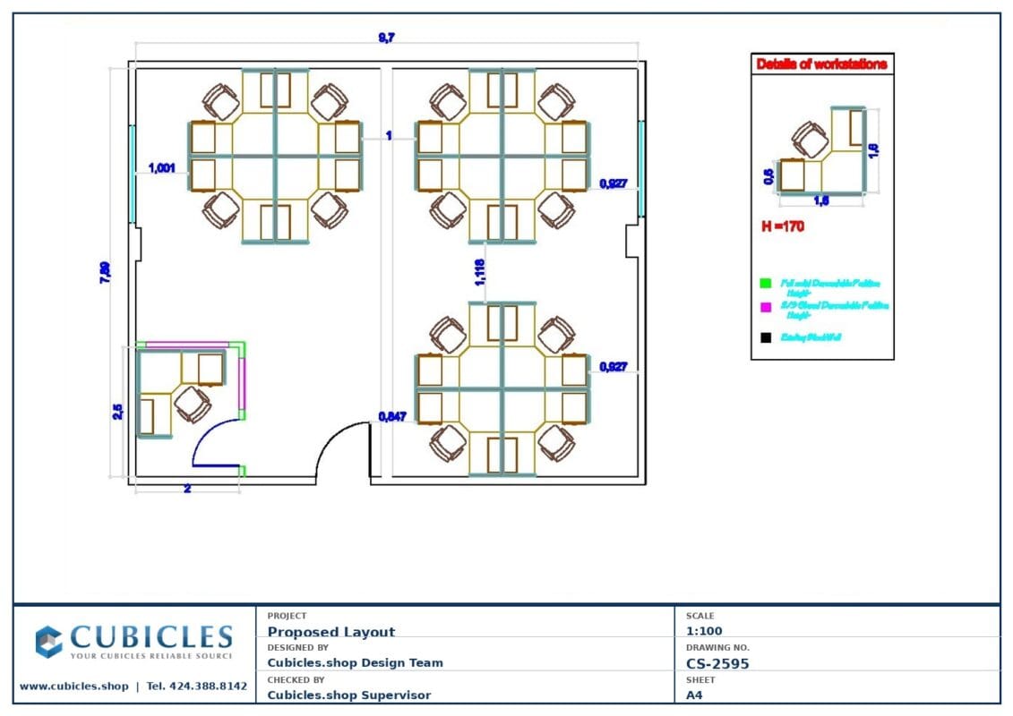 Professional office cubicle layout floor plan CS-2595 by Cubicles.shop