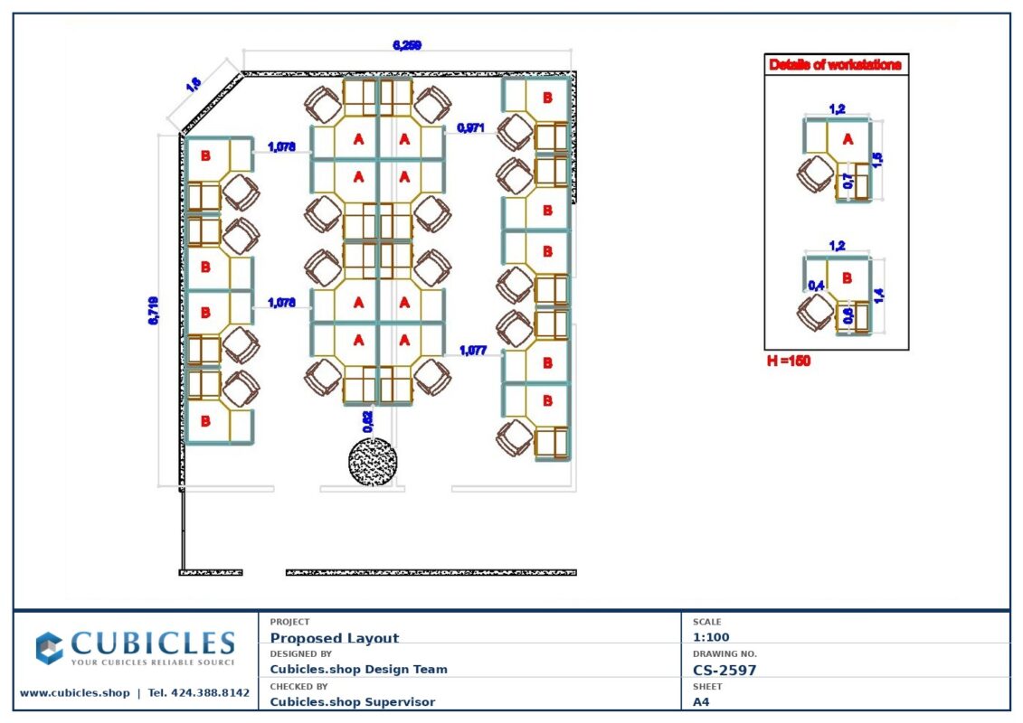 Professional office cubicle layout floor plan CS-2597 by Cubicles.shop