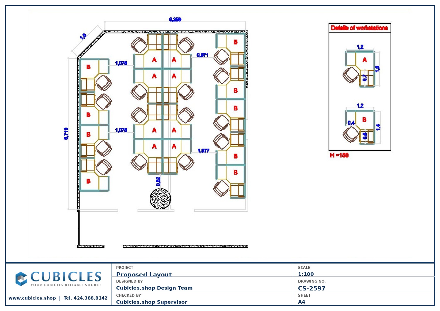 Cubicles-CS-2597 Professional office cubicle layout floor plan CS-2597 by Cubicles.shop