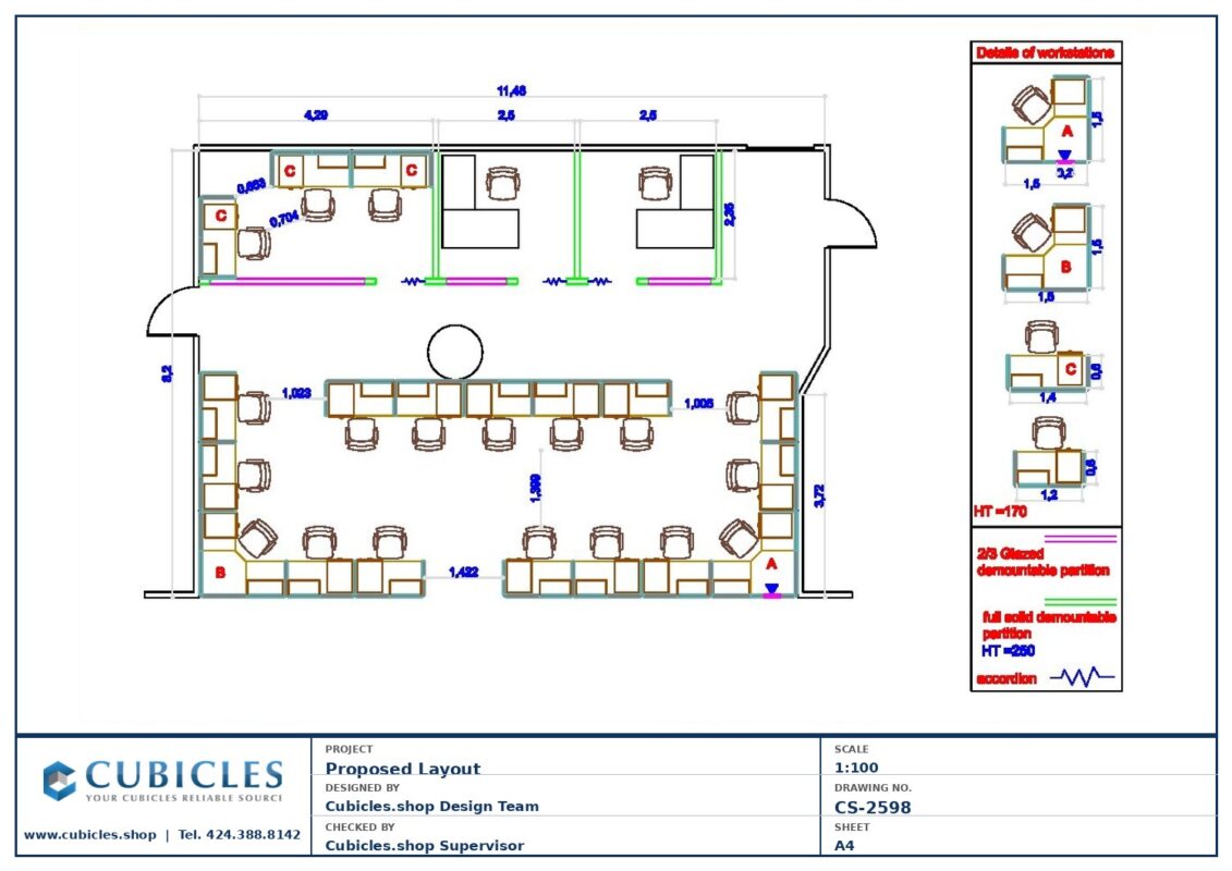 Professional office cubicle layout floor plan CS-2598 by Cubicles.shop