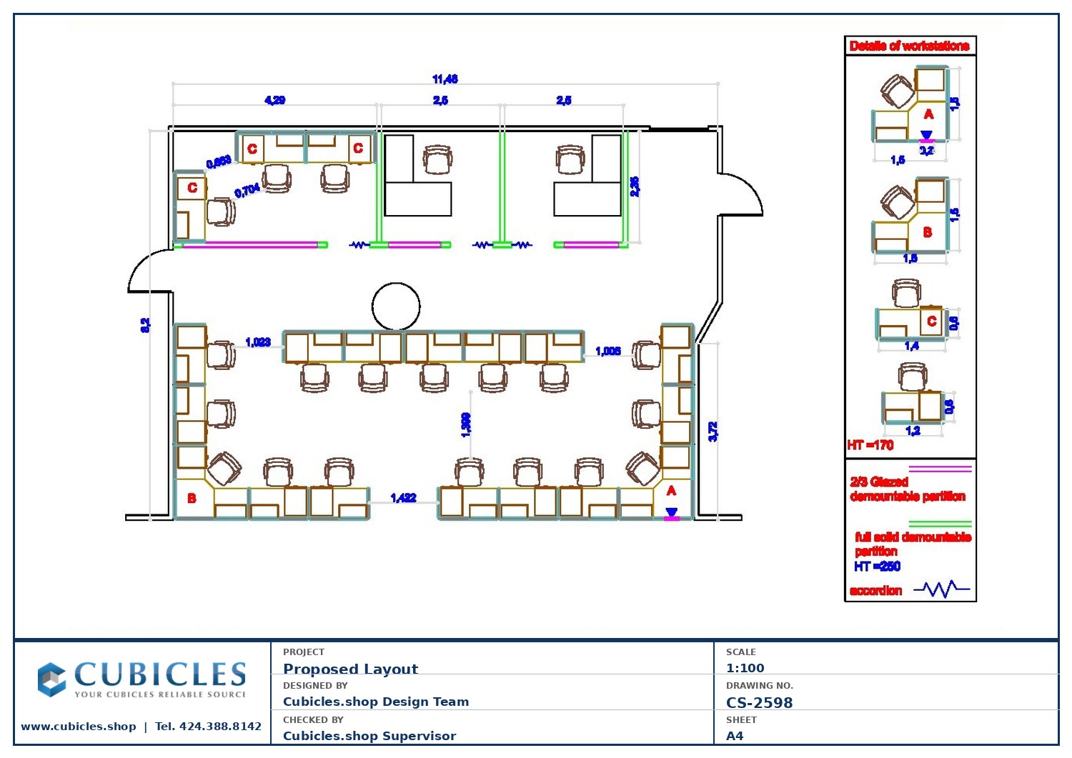 Cubicles-CS-2598 Professional office cubicle layout floor plan CS-2598 by Cubicles.shop