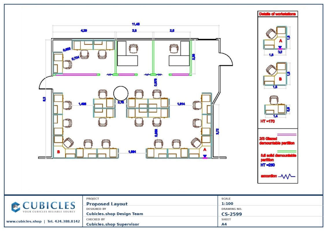 Professional office cubicle layout floor plan CS-2599 by Cubicles.shop
