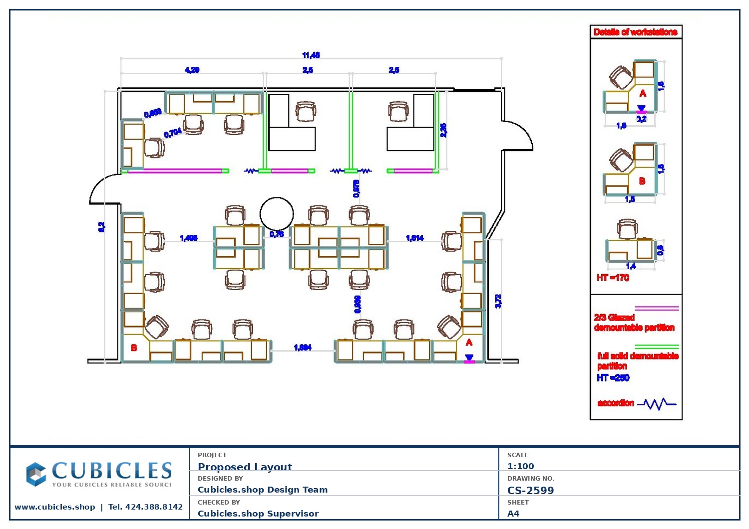 Cubicles-CS-2599 Professional office cubicle layout floor plan CS-2599 by Cubicles.shop