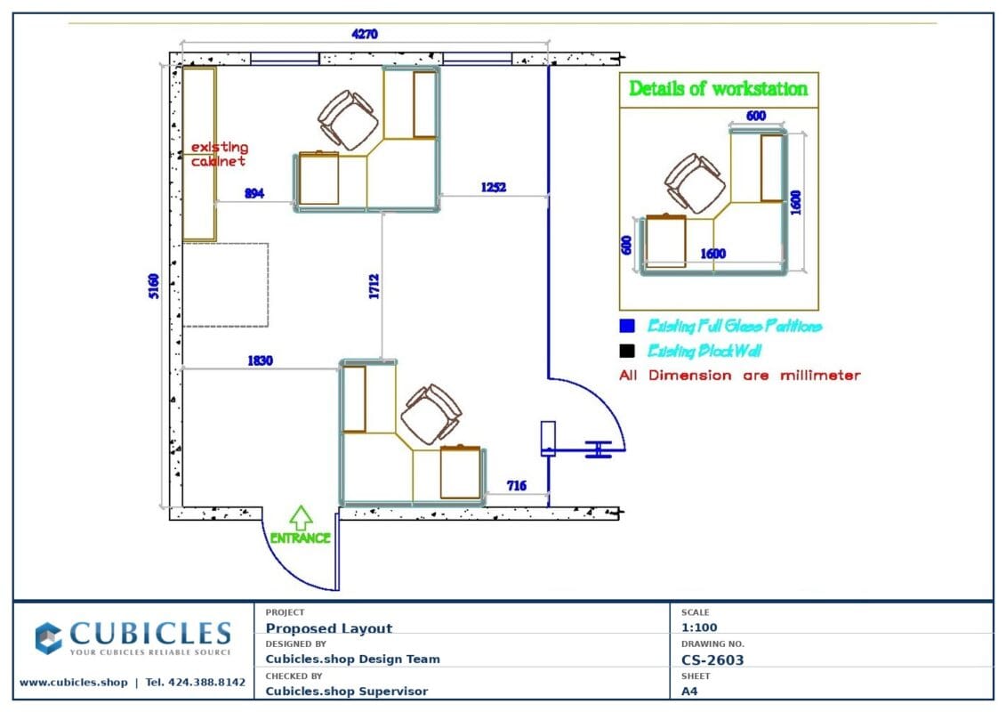 Professional office cubicle layout floor plan CS-2603 by Cubicles.shop