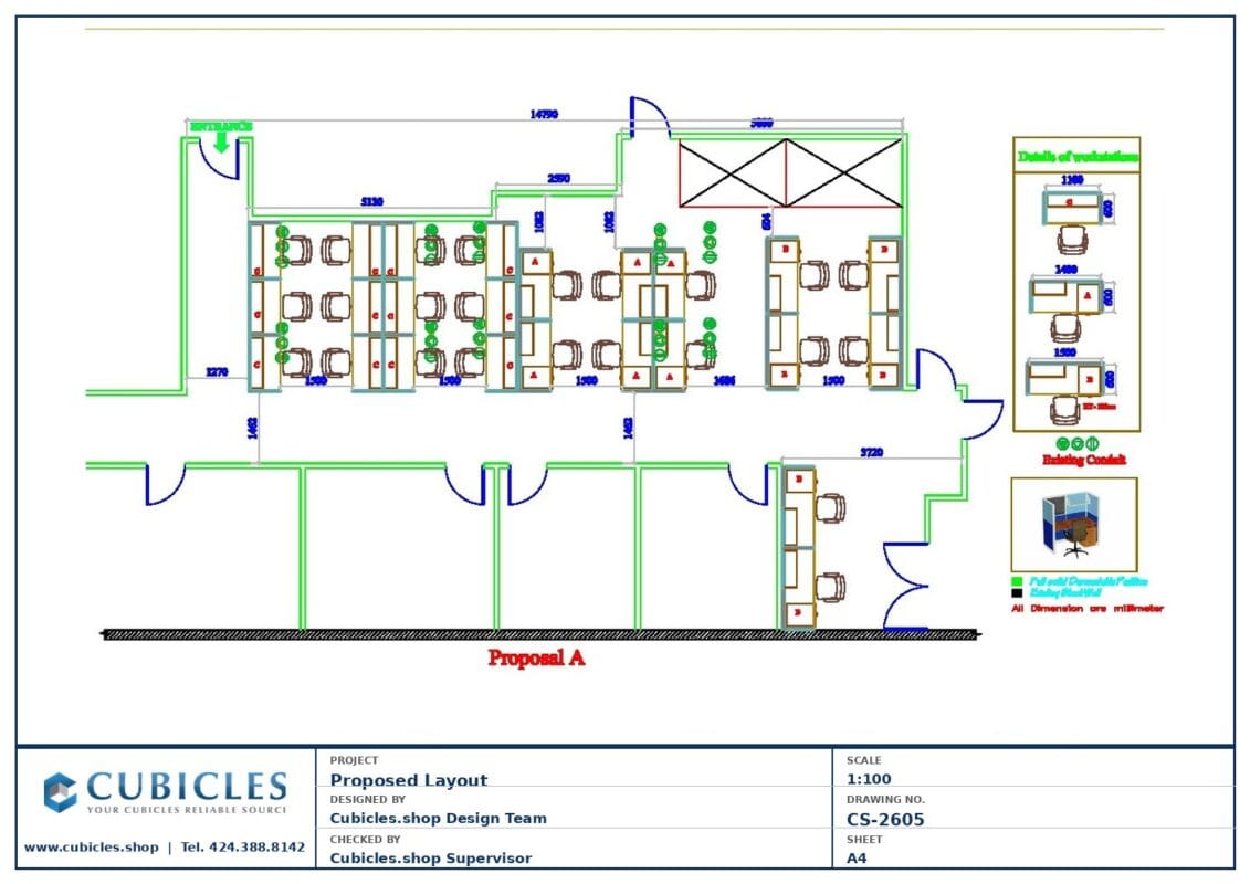 Professional office cubicle layout floor plan CS-2605 by Cubicles.shop