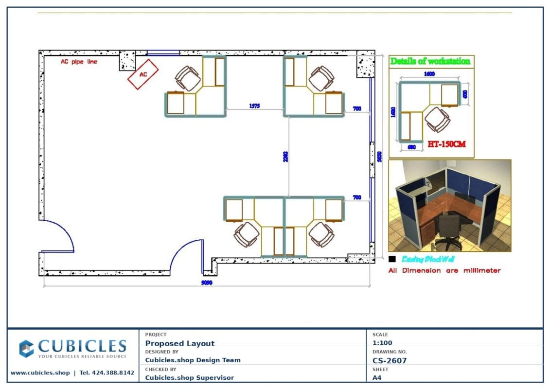 Professional office cubicle layout floor plan CS-2607 by Cubicles.shop