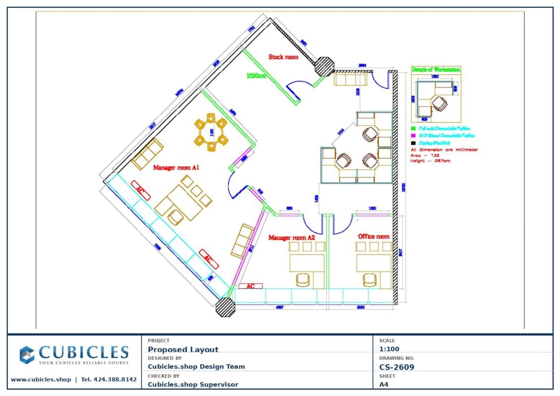 Professional office cubicle layout floor plan CS-2609 by Cubicles.shop