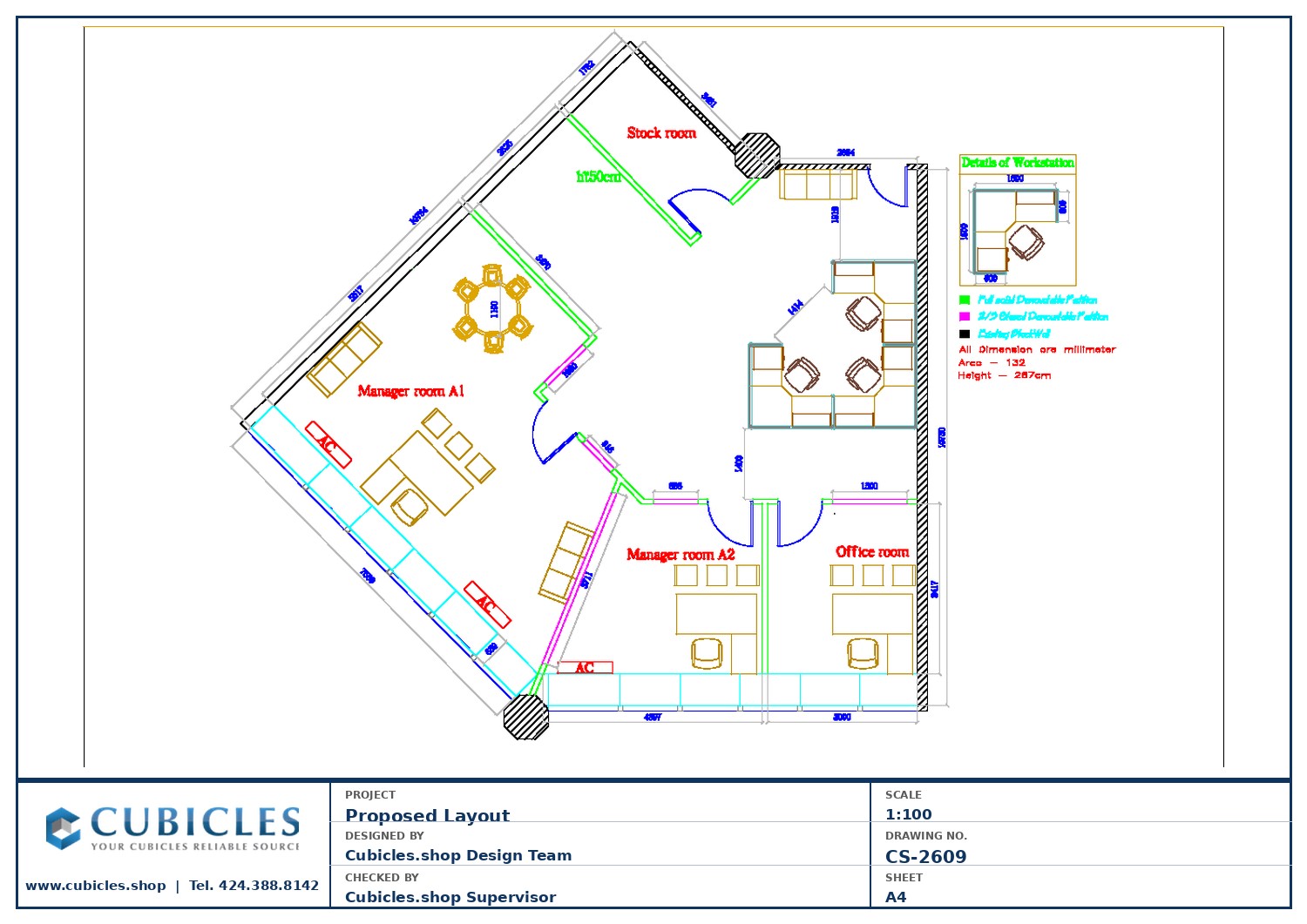 Cubicles-CS-2609 Professional office cubicle layout floor plan CS-2609 by Cubicles.shop