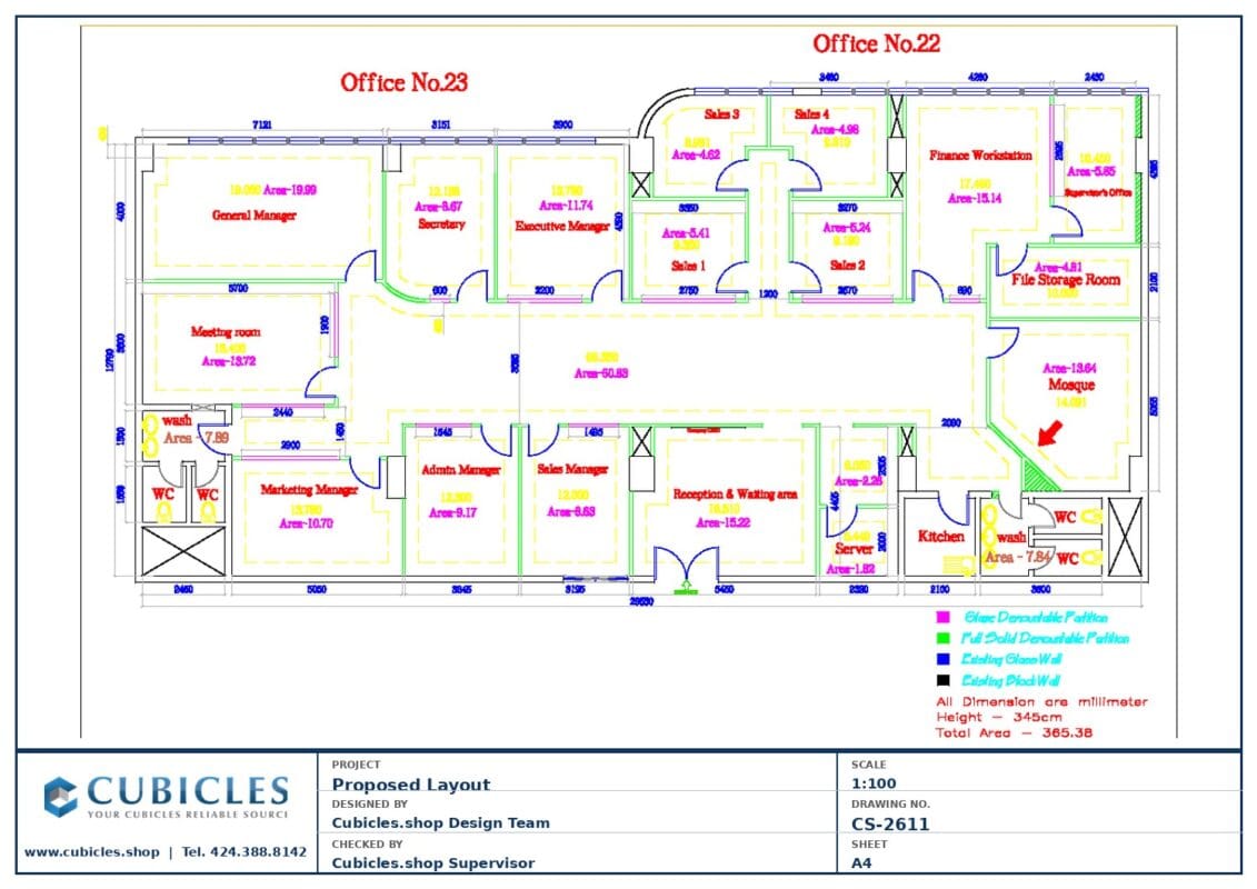 Professional office cubicle layout floor plan CS-2611 by Cubicles.shop