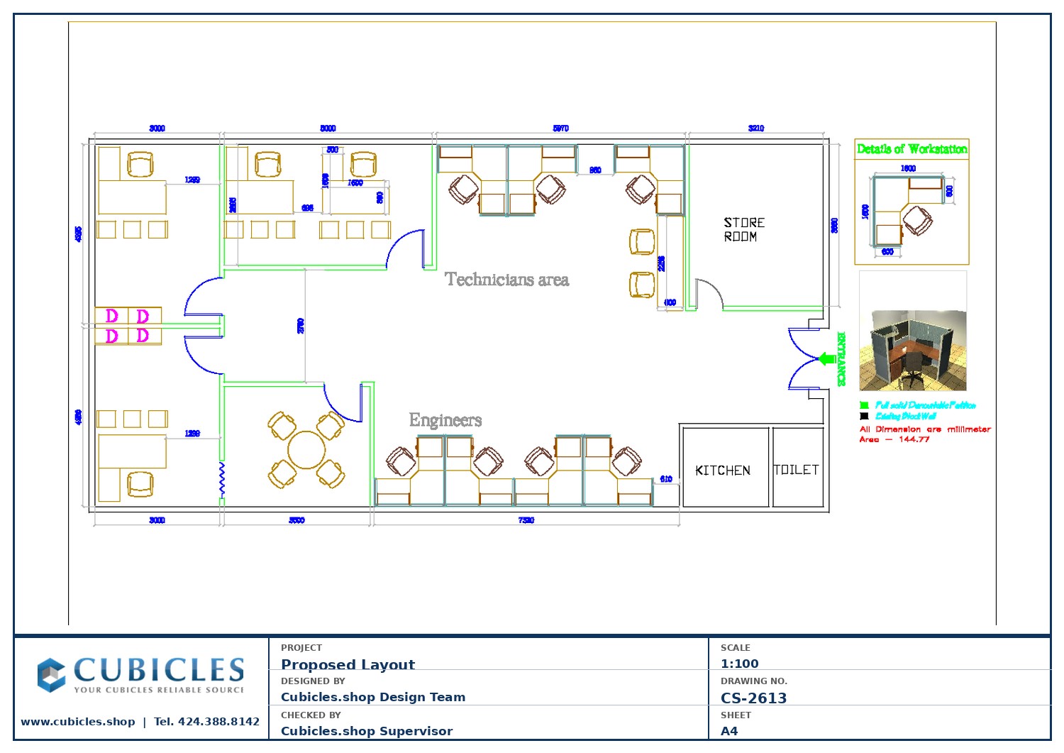 Cubicles-CS-2613 Professional office cubicle layout floor plan CS-2613 by Cubicles.shop