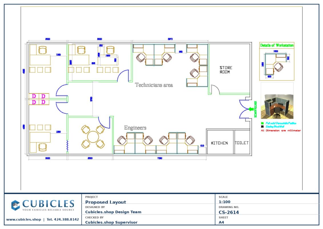 Professional office cubicle layout floor plan CS-2614 by Cubicles.shop