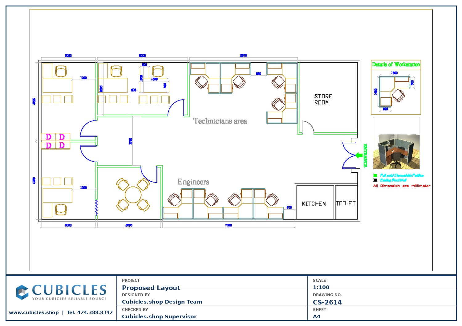 Cubicles-CS-2614 Professional office cubicle layout floor plan CS-2614 by Cubicles.shop