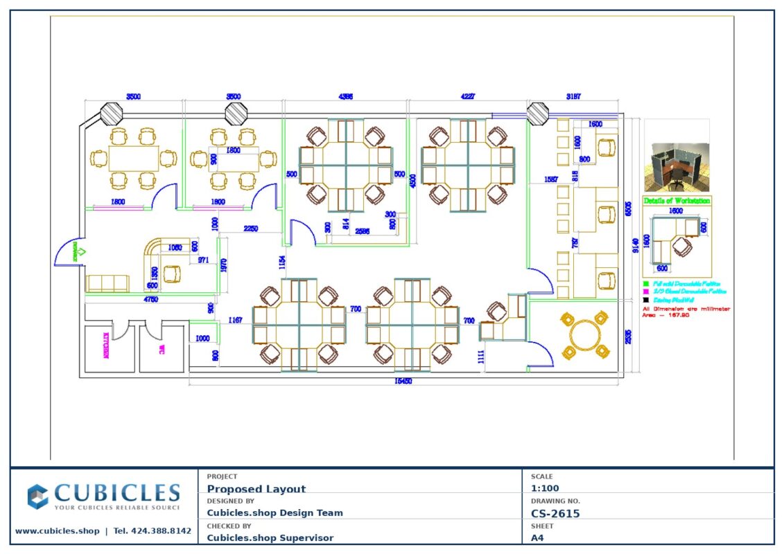 Professional office cubicle layout floor plan CS-2615 by Cubicles.shop