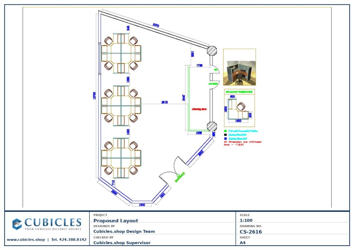 Professional office cubicle layout floor plan CS-2616 by Cubicles.shop