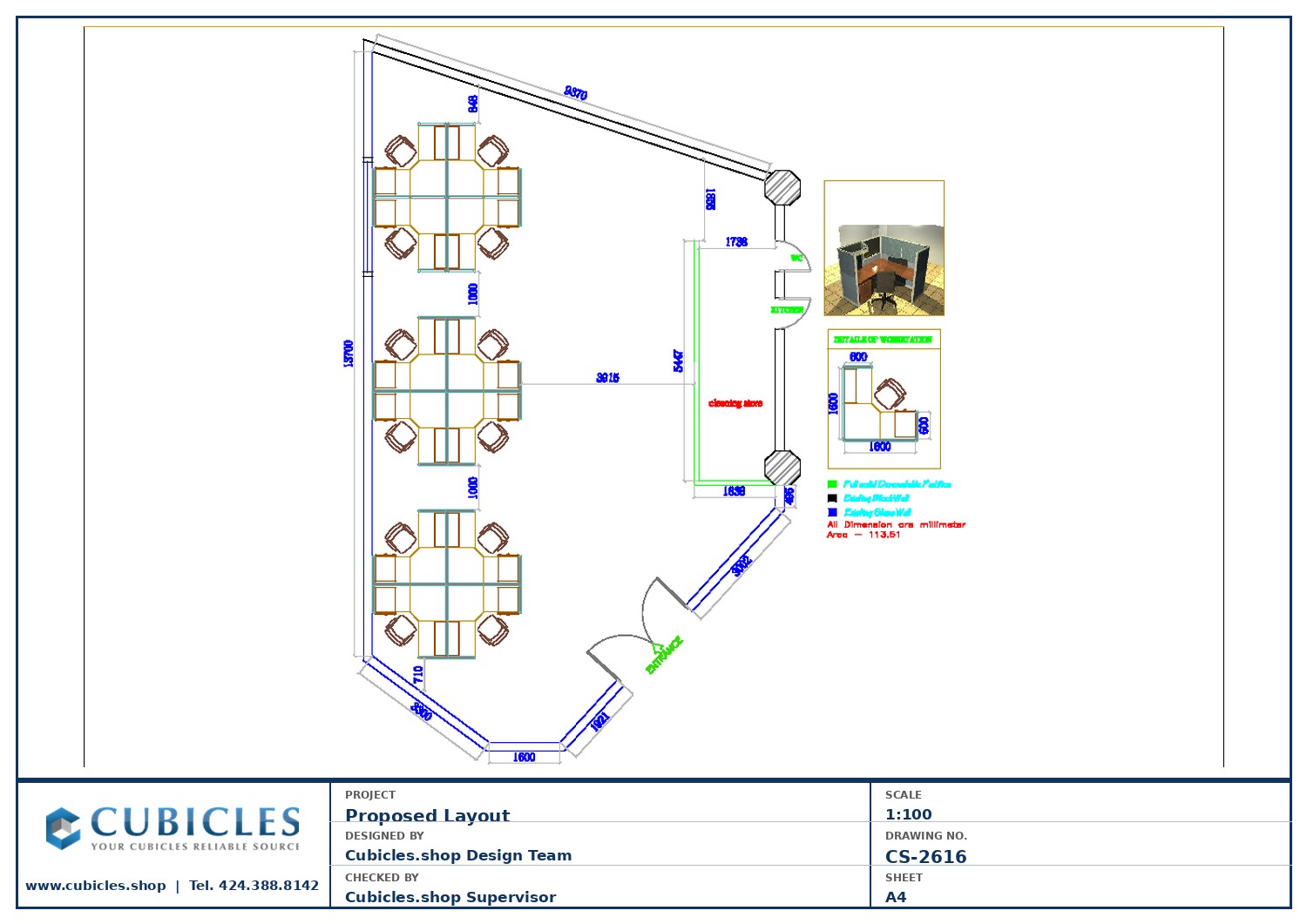 Cubicles-CS-2616 Professional office cubicle layout floor plan CS-2616 by Cubicles.shop
