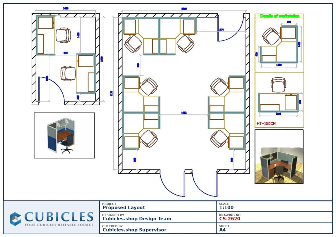 Professional office cubicle layout floor plan CS-2620 by Cubicles.shop