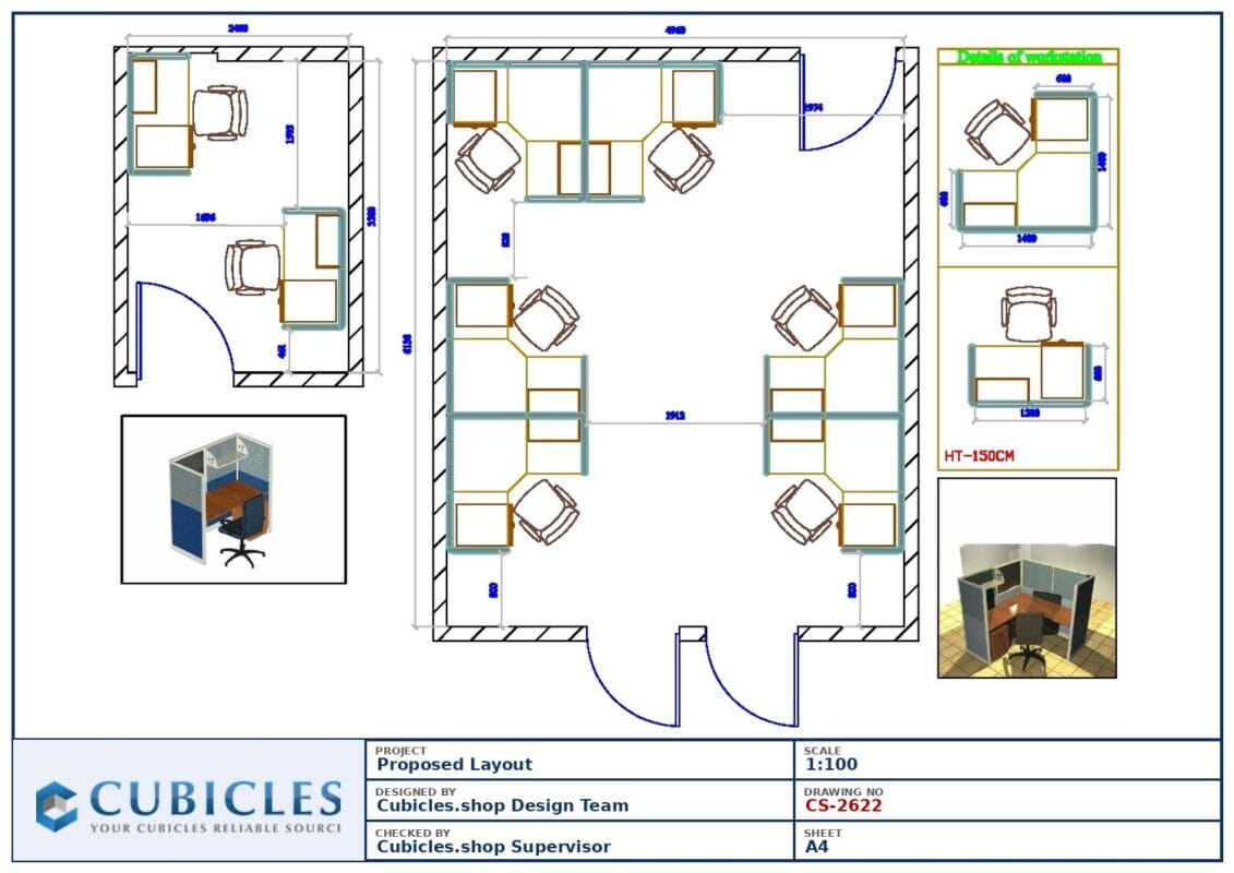 Professional office cubicle layout floor plan CS-2622 by Cubicles.shop